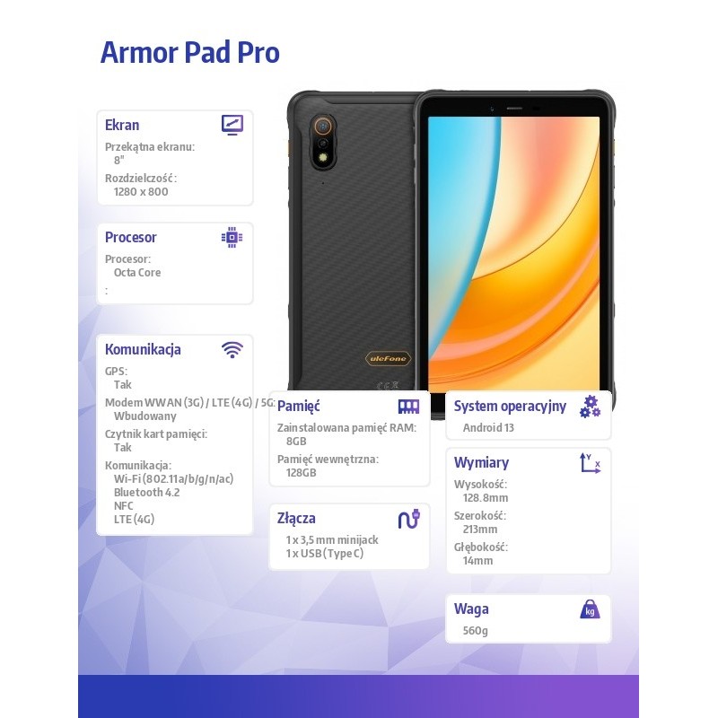 Tablet Armor Pad Pro 4G 8" 8/128GB IP69K Czarny | PartsPC.pl