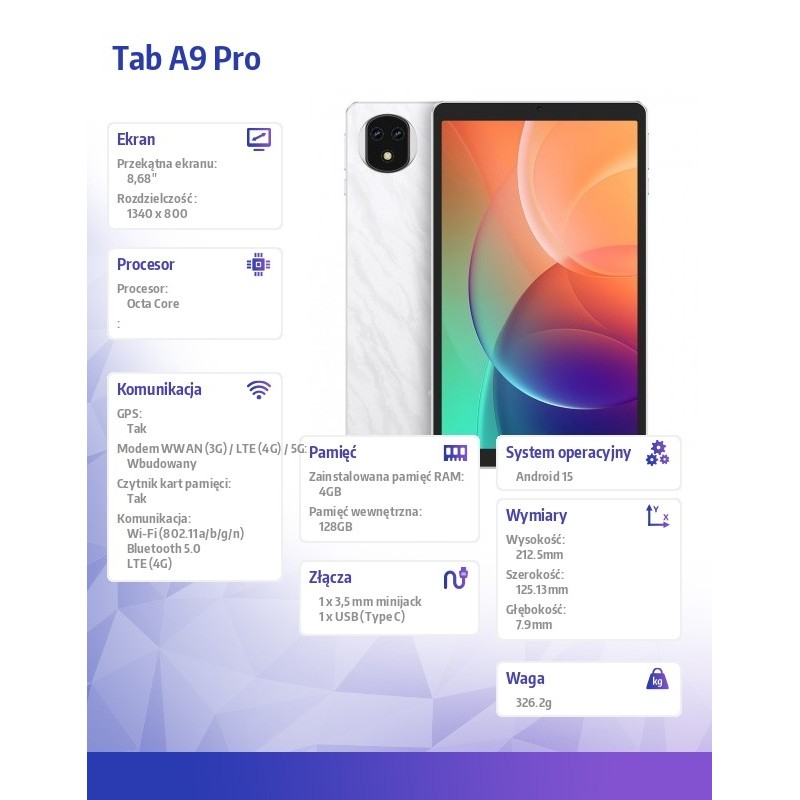 ULEFONE Tablet Tab A9 Pro 4G 8 cali 4/128GB biały | PartsPC.pl