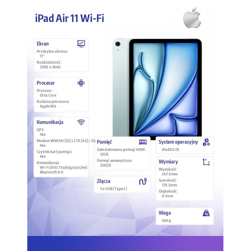 iPad Air 11 cali WiFi 256GB Niebieski | PartsPC.pl