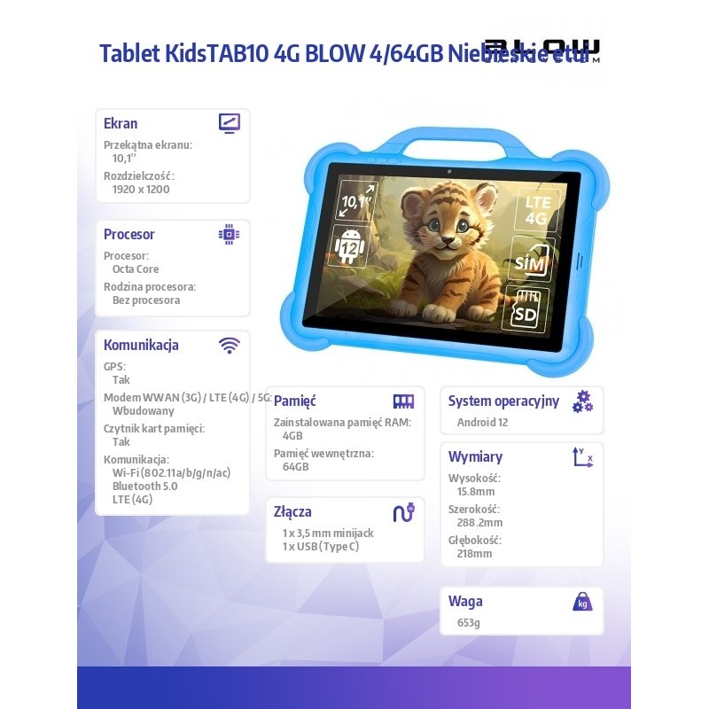 Tablet KidsTAB10 4G BLOW 4/64GB Niebieskie etui | PartsPC.pl