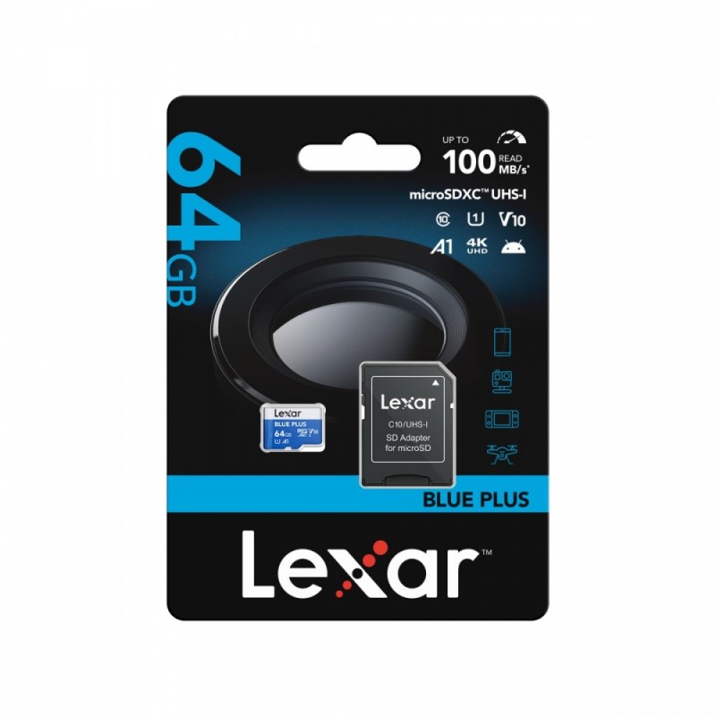 Karta pamięci microSD 64GB C10 A1 U3 V10 100MB/s Blue Plus | PartsPC.pl