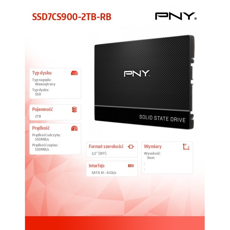 PNY Dysk SSD 2TB 2,5 SATA3 SSD7CS900-2TB-RB | PartsPC.pl
