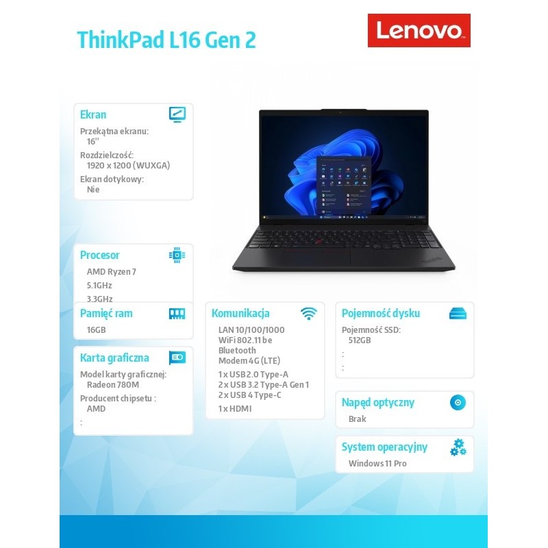 Laptop ThinkPad L16 G2 21SC0024PB W11Pro 7 PRO 250/16GB/512G… | PartsPC.pl