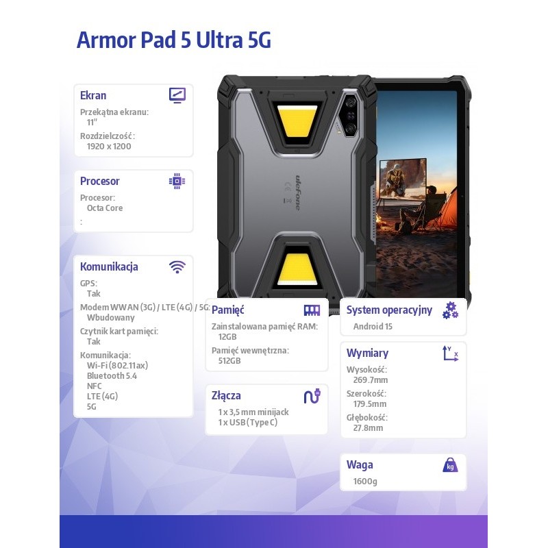 ULEFONE Tablet Armor Pad 5 Ultra 5G 11 cali 12/512GB IP69K p… | PartsPC.pl