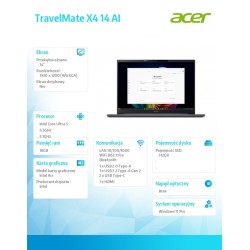 Notebook TravelMate X4 14 AI TMX414-51-TCO Ultra5 226V 16GB/… | PartsPC.pl