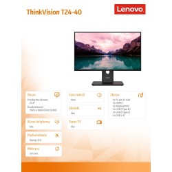 Lenovo Monitor ThinkVision 23.8 cala T24-40 64A4MATXEU | PartsPC.pl