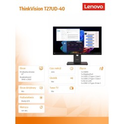 Lenovo Monitor 27 cali ThinkVision T27UD-40 64AFGAT2EU | PartsPC.pl
