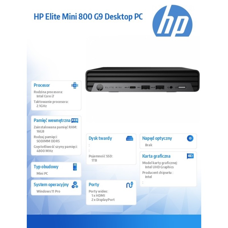 Komputer Elite Mini 800 G9 i7-14700 1TB/16/W11P 998Q6ET | PartsPC.pl