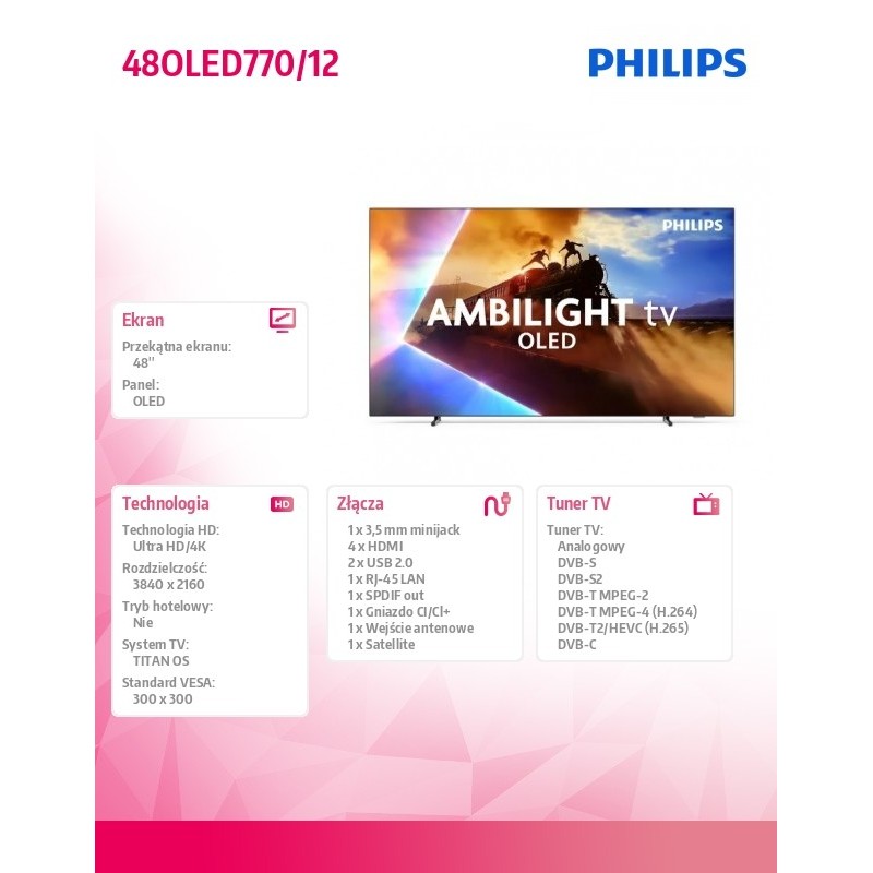 Philips Telewizor OLED 48 cali 48OLED770/12 | PartsPC.pl