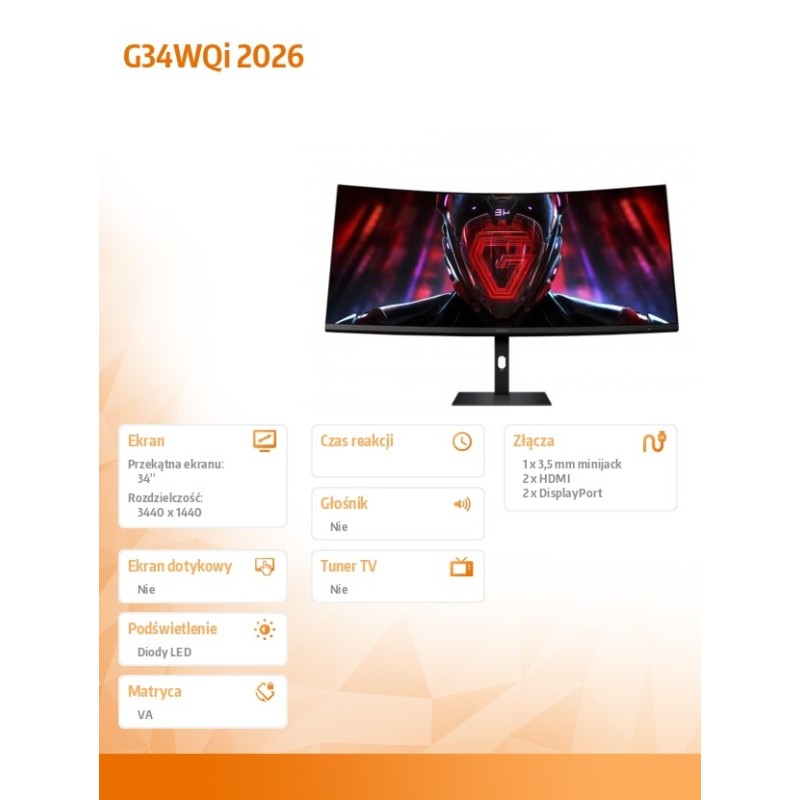 Monitor zakrzywiony Gaming G34WQi 2026 | PartsPC.pl