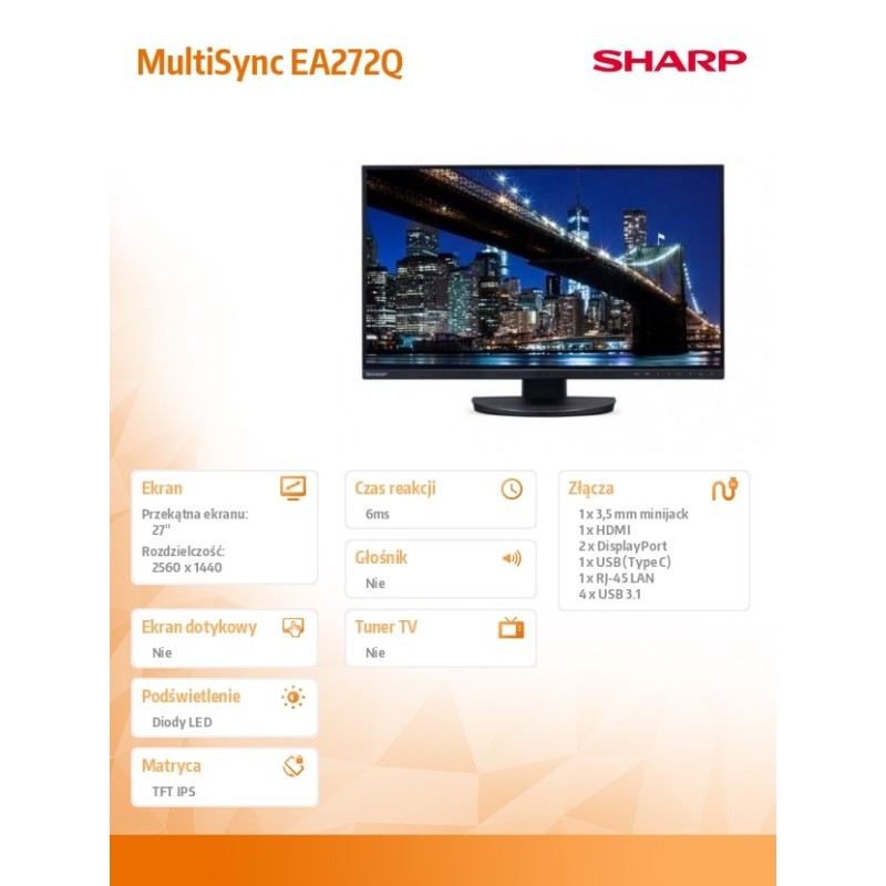 Sharp Monitor MultiSync EA272QB 27 cali czarny | PartsPC.pl