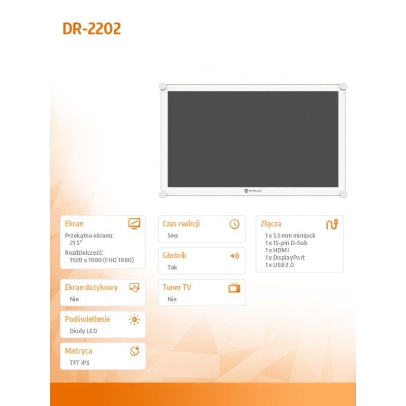 Monitor 21.5 cala DR-2202 VGA DVI-D HDMI | PartsPC.pl