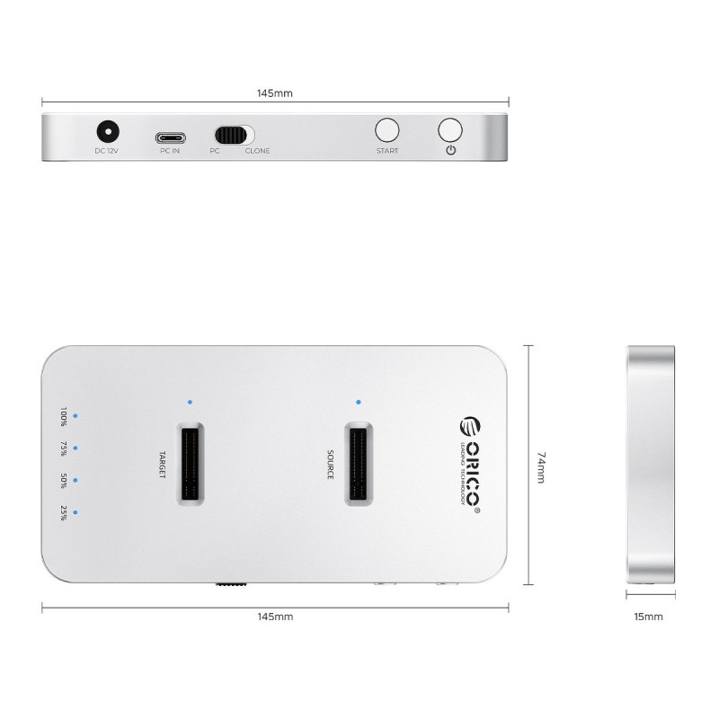 Orico Stacja klonująca dyski, 2x M.2 NVMe/SATA, USB-C 20Gbps | PartsPC.pl