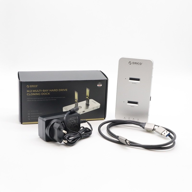 Orico Stacja klonująca dyski, 2x M.2 NVMe/SATA, USB-C 20Gbps | PartsPC.pl