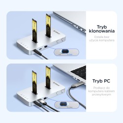 Orico Stacja klonująca dyski, 2x M.2 NVMe/SATA, USB-C 20Gbps | PartsPC.pl