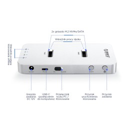 Orico Stacja klonująca dyski, 2x M.2 NVMe/SATA, USB-C 20Gbps | PartsPC.pl
