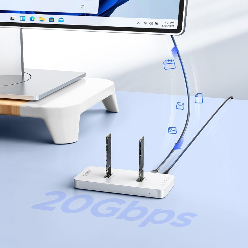Orico Stacja klonująca dyski, 2x M.2 NVMe/SATA, USB-C 20Gbps | PartsPC.pl