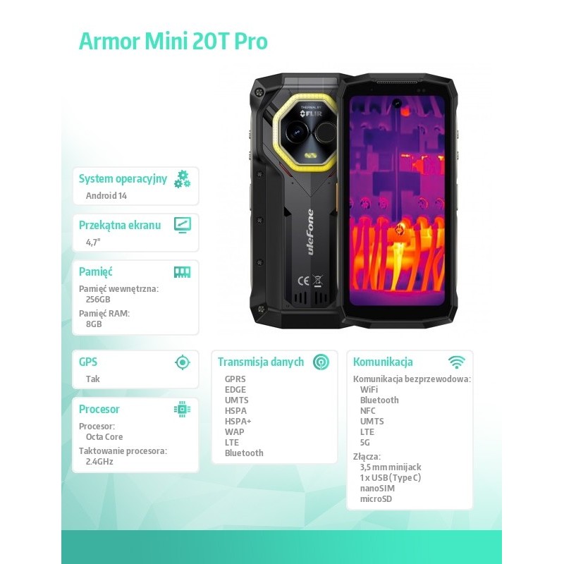 ULEFONE Smartfon Armor Mini 20T Pro 5G 4.7 cala 8/256GB IP69… | PartsPC.pl