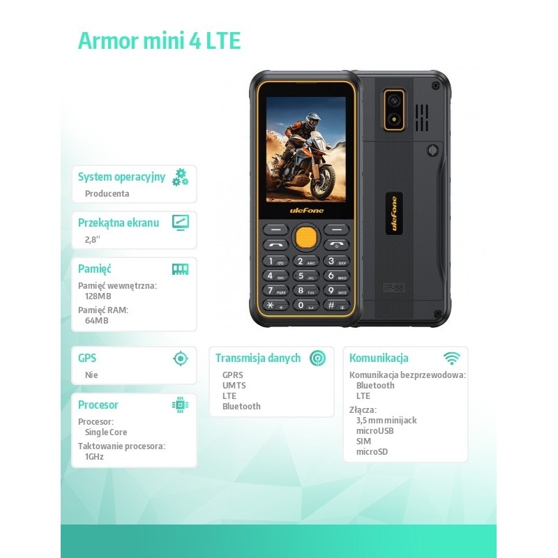 ULEFONE Telefon Armor Mini 4 LTE czarny | PartsPC.pl