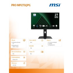 MSI Monitor PRO MP275QPG 27 cali LED/WQHD/Flat/100Hz/Black… | PartsPC.pl