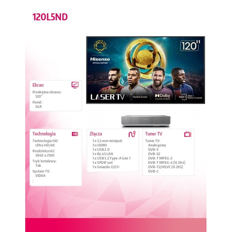 Hisense Telewizor Laser TV 120 cali 120L5ND | PartsPC.pl