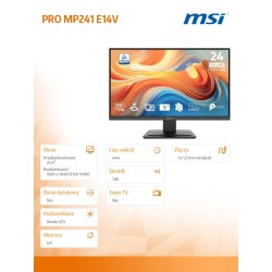 MSI Monitor PRO MP241 E14V 23.8 cala/ LED/FHD/FLAT/144Hz/Cza… | PartsPC.pl