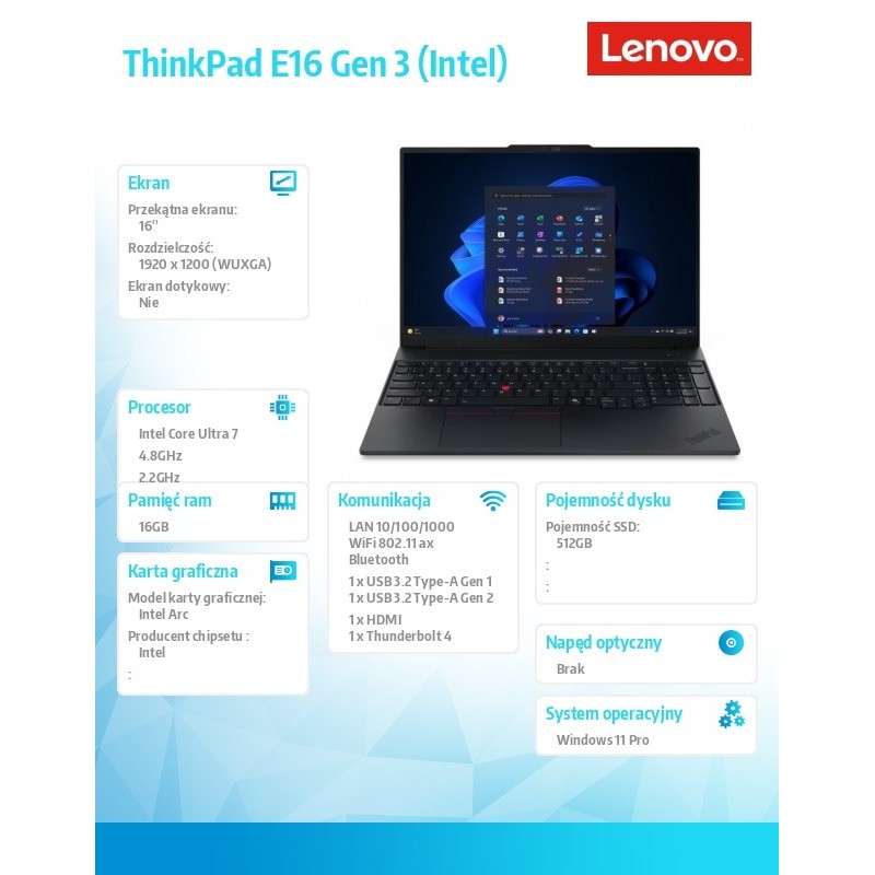Laptop ThinkPad E16 G3 22AY006VPB W11Pro Ultra 7 256V/16GB/5… | PartsPC.pl