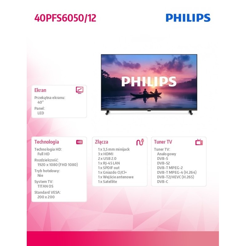 Philips Telewizor LED 40 cali 40PFS6050/12 | PartsPC.pl