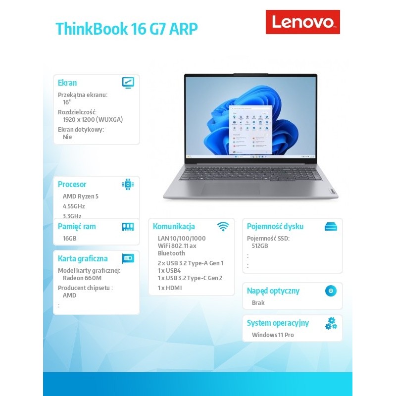 Laptop ThinkBook 16 G7 21MW00F0PB W11Pro 5 7535HS/16GB/512GB… | PartsPC.pl
