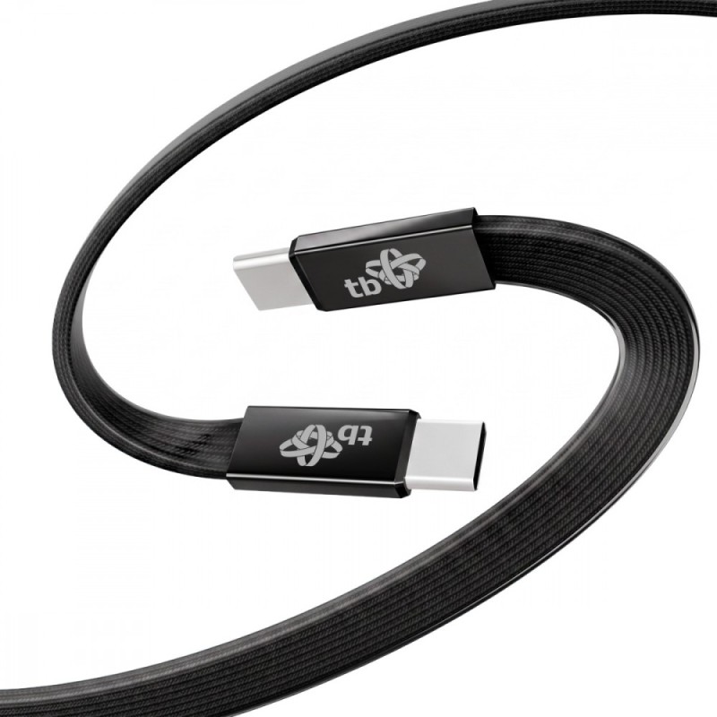 Kabel USB C - USB C 1m płaski czarny | PartsPC.pl
