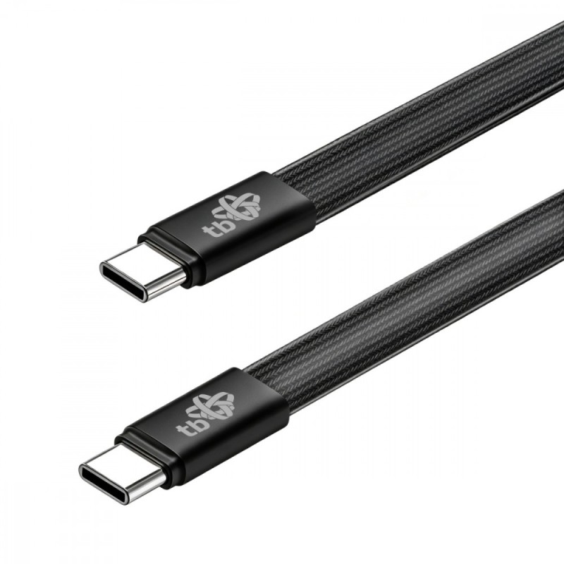 Kabel USB C - USB C 1m płaski czarny | PartsPC.pl