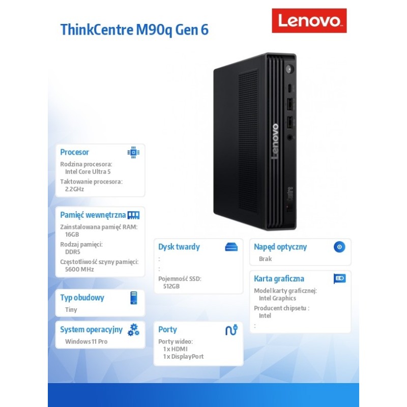 Komputer ThinkCentre M90q Tiny G6 W11Pro Ultra 5 245T/16GB/5… | PartsPC.pl
