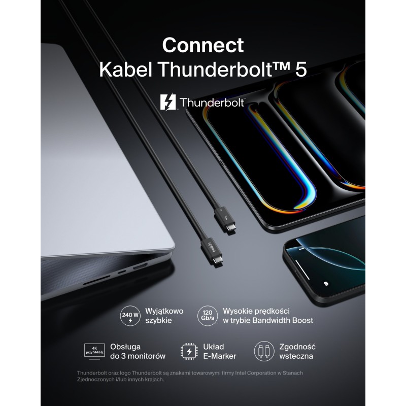 Belkin Connect Kabel Thunderbolt™ 5, 80 Gb/s, 240 W, 8K, 1 m | PartsPC.pl