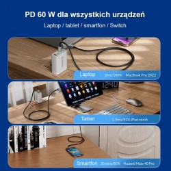 Orico Kabel USB-C do ładowania 60W, 1m, szary | PartsPC.pl