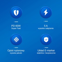 Orico Kabel USB-C do ładowania 60W, 1m, szary | PartsPC.pl