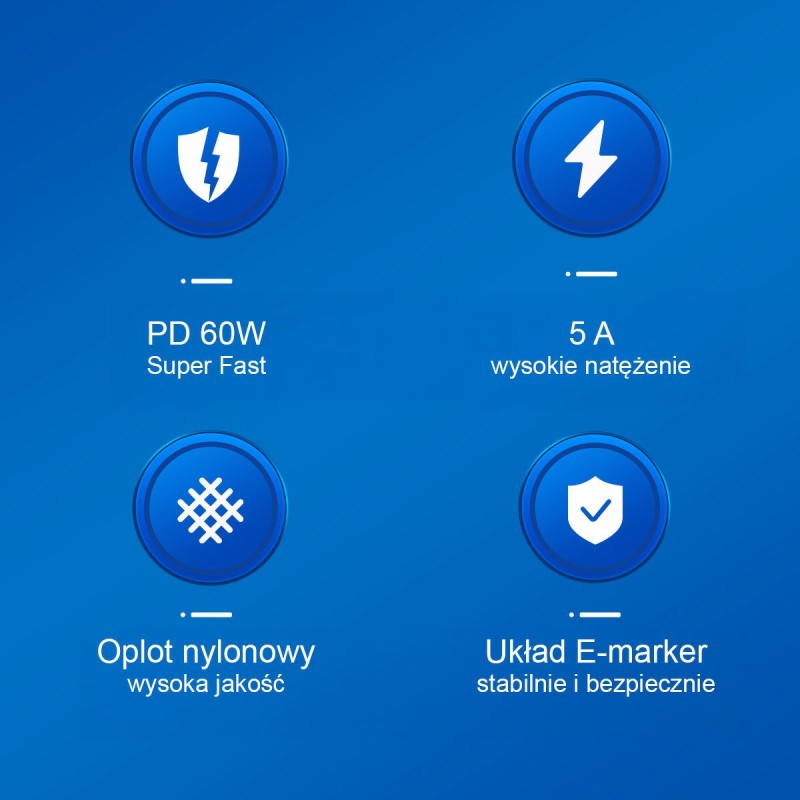 Orico Kabel USB-C do ładowania 60W, 1m, szary | PartsPC.pl