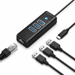Orico Hub USB-C, RJ45 Ethernet 2,5Gbps, 3x USB-A, czarny | PartsPC.pl