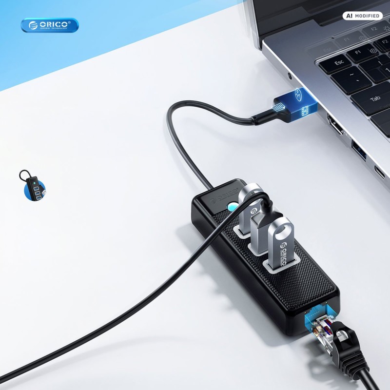 Orico Hub USB-C, RJ45 Ethernet 2,5Gbps, 3x USB-A, czarny | PartsPC.pl