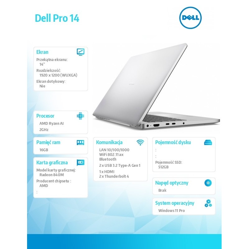 Laptop Dell Pro 14 PC14255/AMD Ryzen AI 5 PRO 340/16GB/512GB… | PartsPC.pl