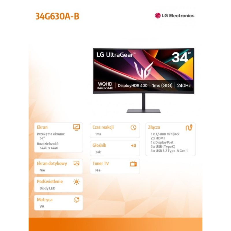 Monitor 34G630A-B UltraGear G6 240 Hz | PartsPC.pl