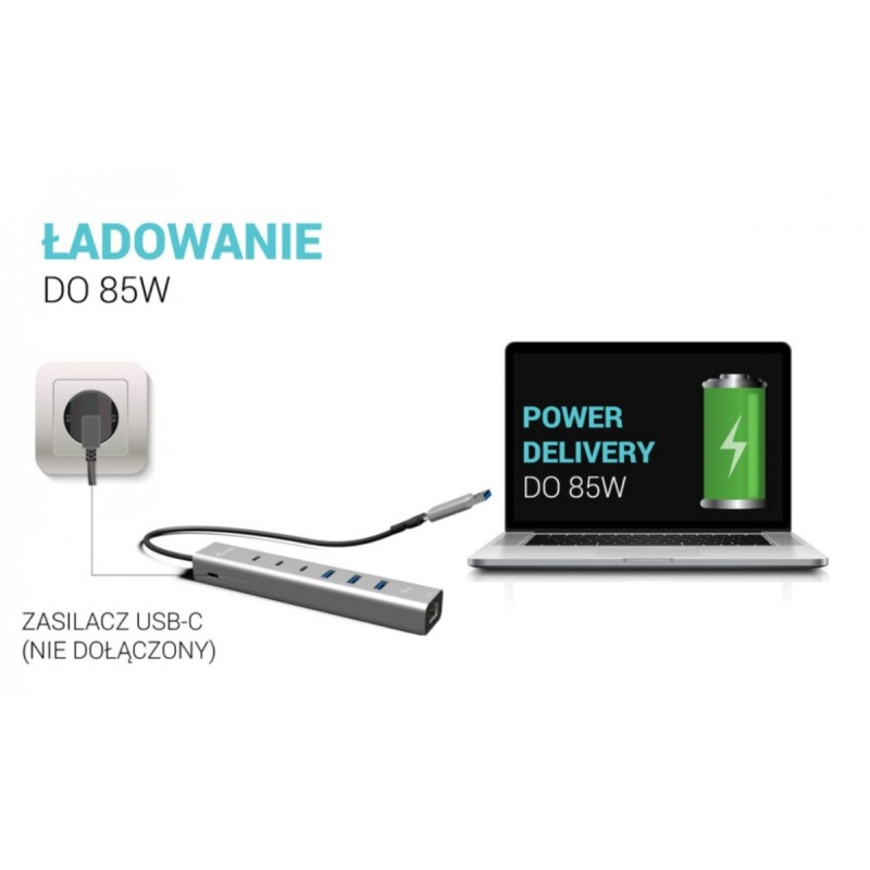 Hub USB-C/USB-A Metal Hub 6 port 3xUSBc/3xUSBa | PartsPC.pl