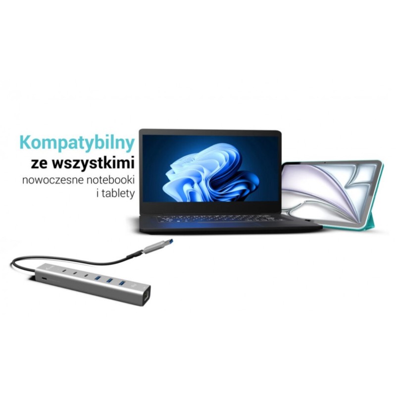 Hub USB-C/USB-A Metal Hub 6 port 3xUSBc/3xUSBa | PartsPC.pl