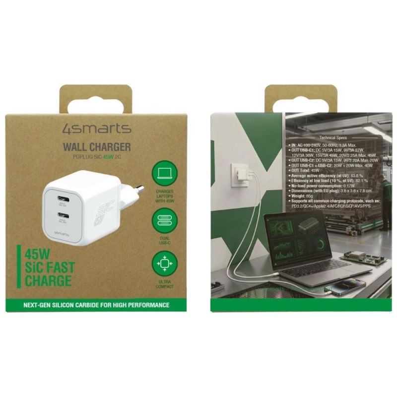 Ładowarka sieciowa 45W PD SiC Dual biała | PartsPC.pl