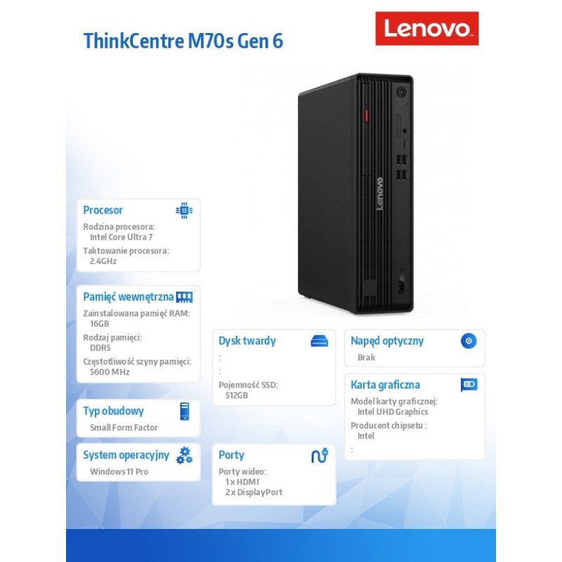 Komputer ThinkCentre M70s G6 SFF 12YK000UPB W11Pro Ultra 7 2… | PartsPC.pl