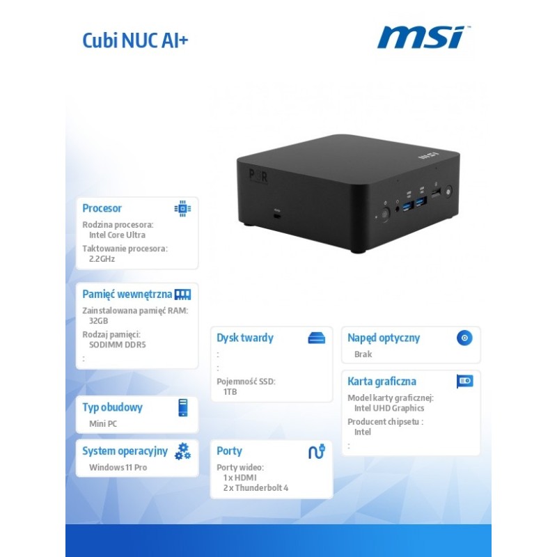 Mini PC Cubi NUC AI+ 2MG-001EU WIN11PRO/ICU7 258V/32G/1T/WiF… | PartsPC.pl