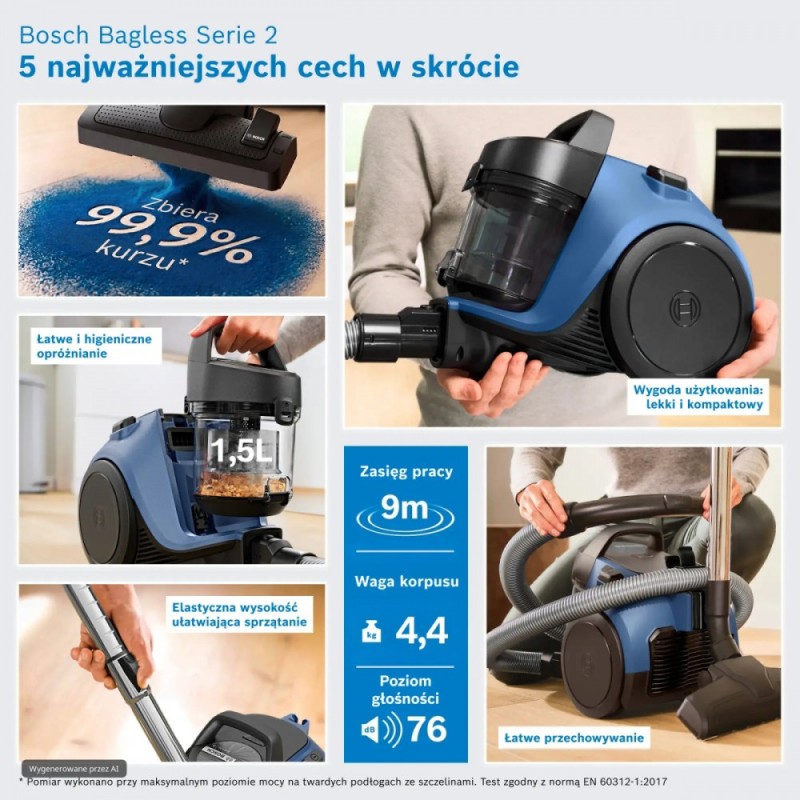 Odkurzacz bezworkowy Serie 2 BGC05LBU2 | PartsPC.pl