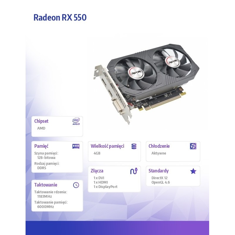 AFOX Karta graficzna - Radeon RX 550 4GB GDDR5 128Bit DVI HD… | PartsPC.pl