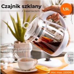 Czajnik szklany 1,5l z zaparzaczem i regulacją temperatury A… | PartsPC.pl