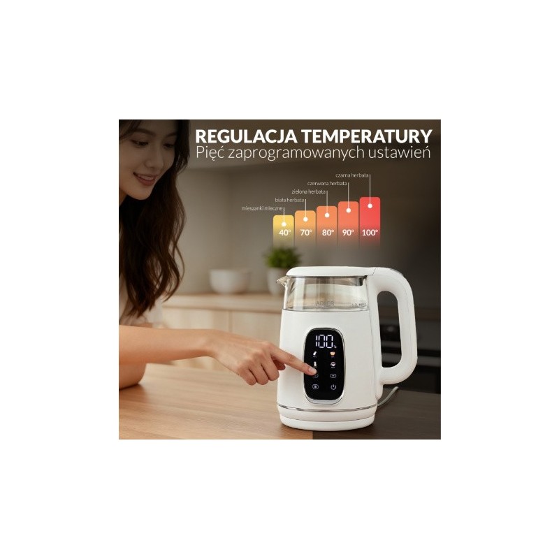 Czajnik 1,7l LED regulacją temperatury AD 1305WS | PartsPC.pl