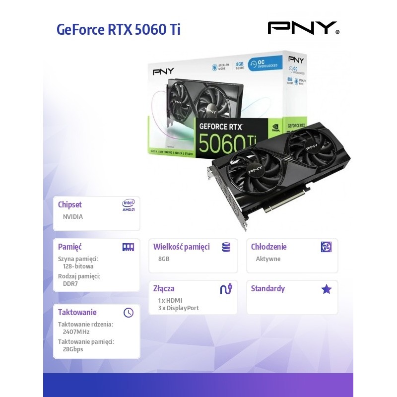 PNY Karta graficzna GeForce RTX 5060 Ti OC 8GB VCG5060T8DFXP… | PartsPC.pl